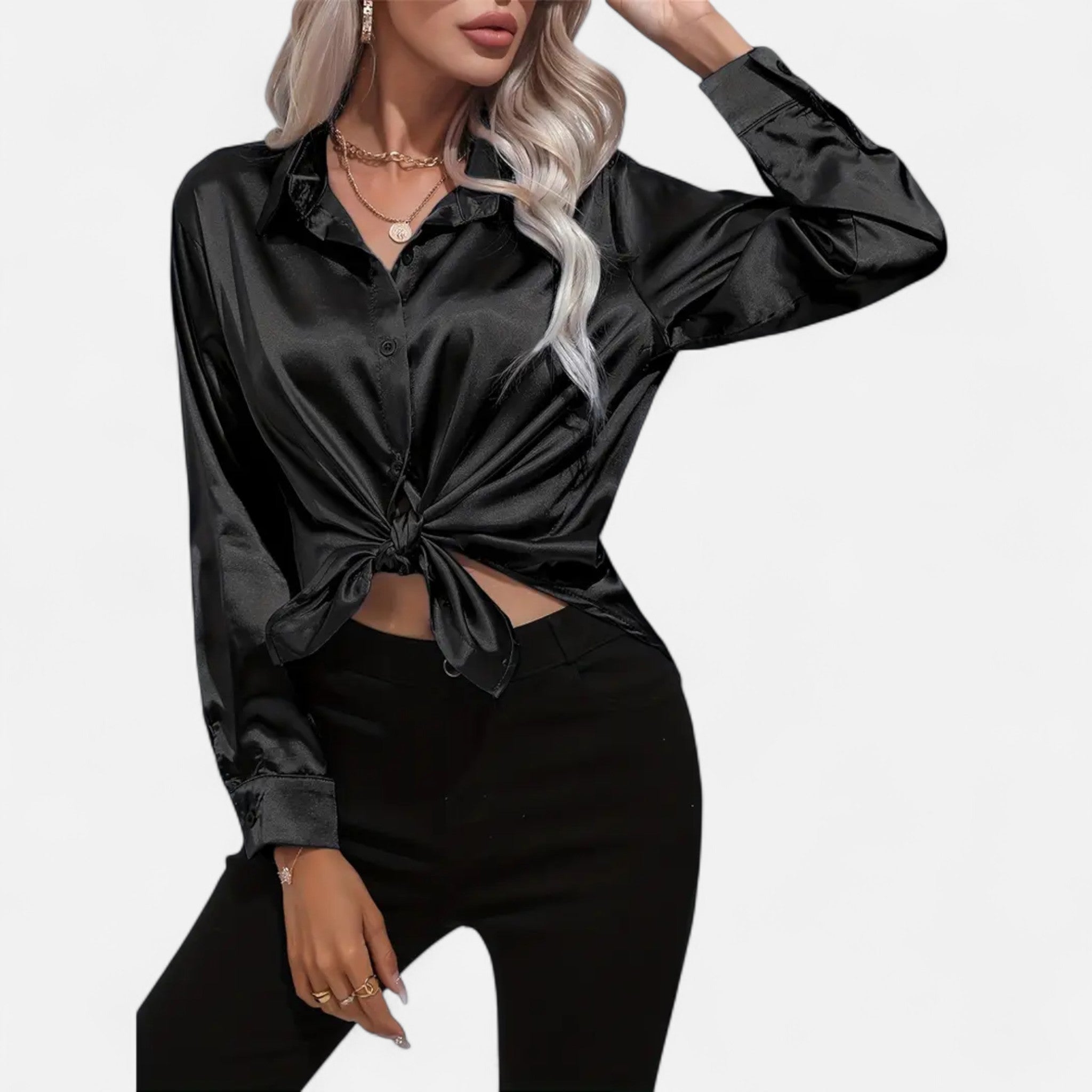 Etclair Mode | Women’s Elegant Lapel Satin Shirt