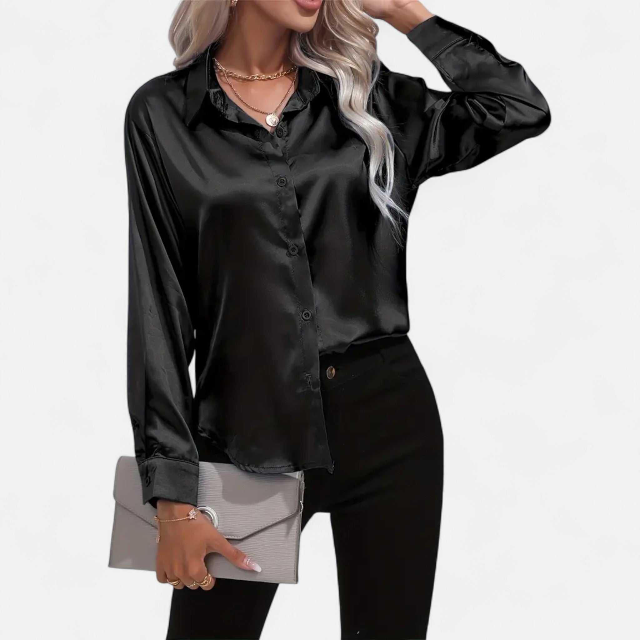 Etclair Mode | Women’s Elegant Lapel Satin Shirt