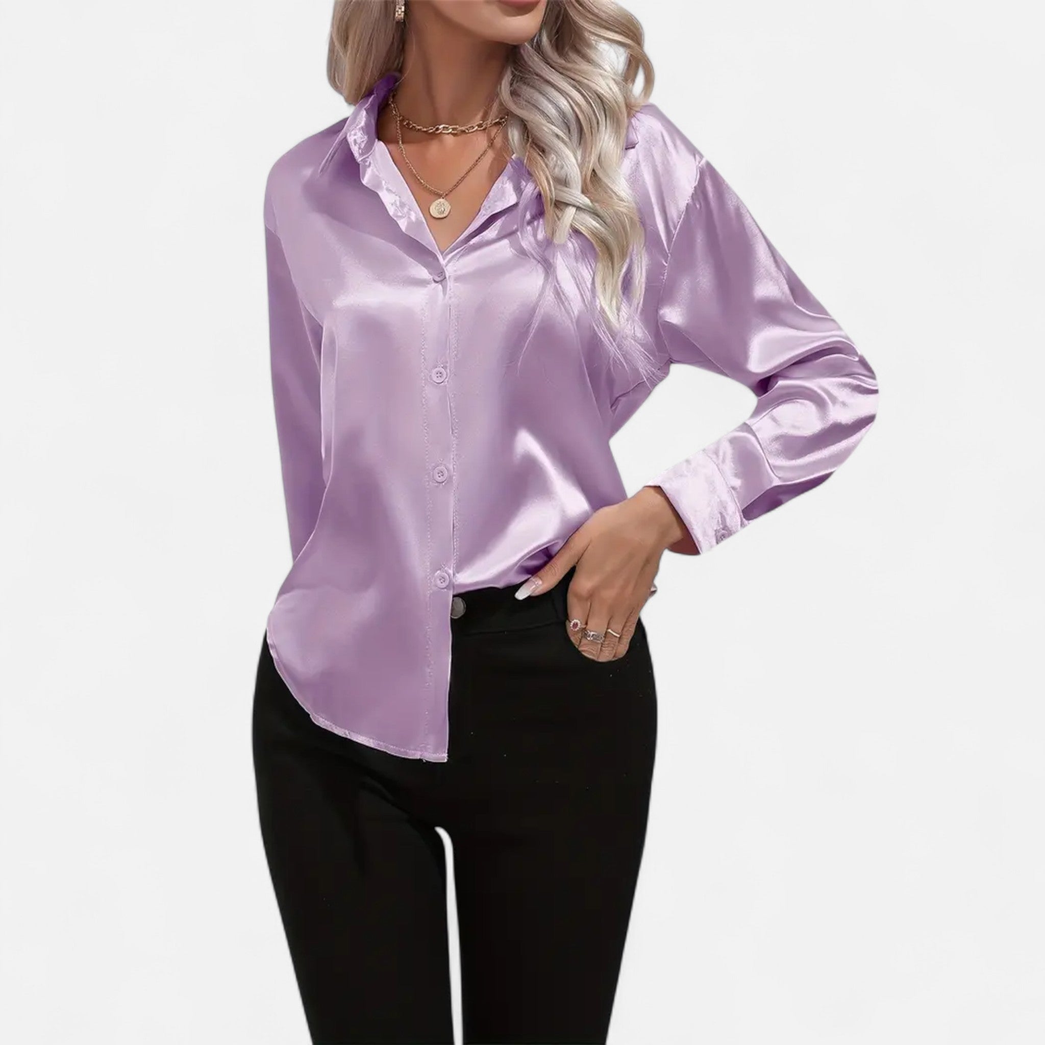 Etclair Mode | Women’s Elegant Lapel Satin Shirt