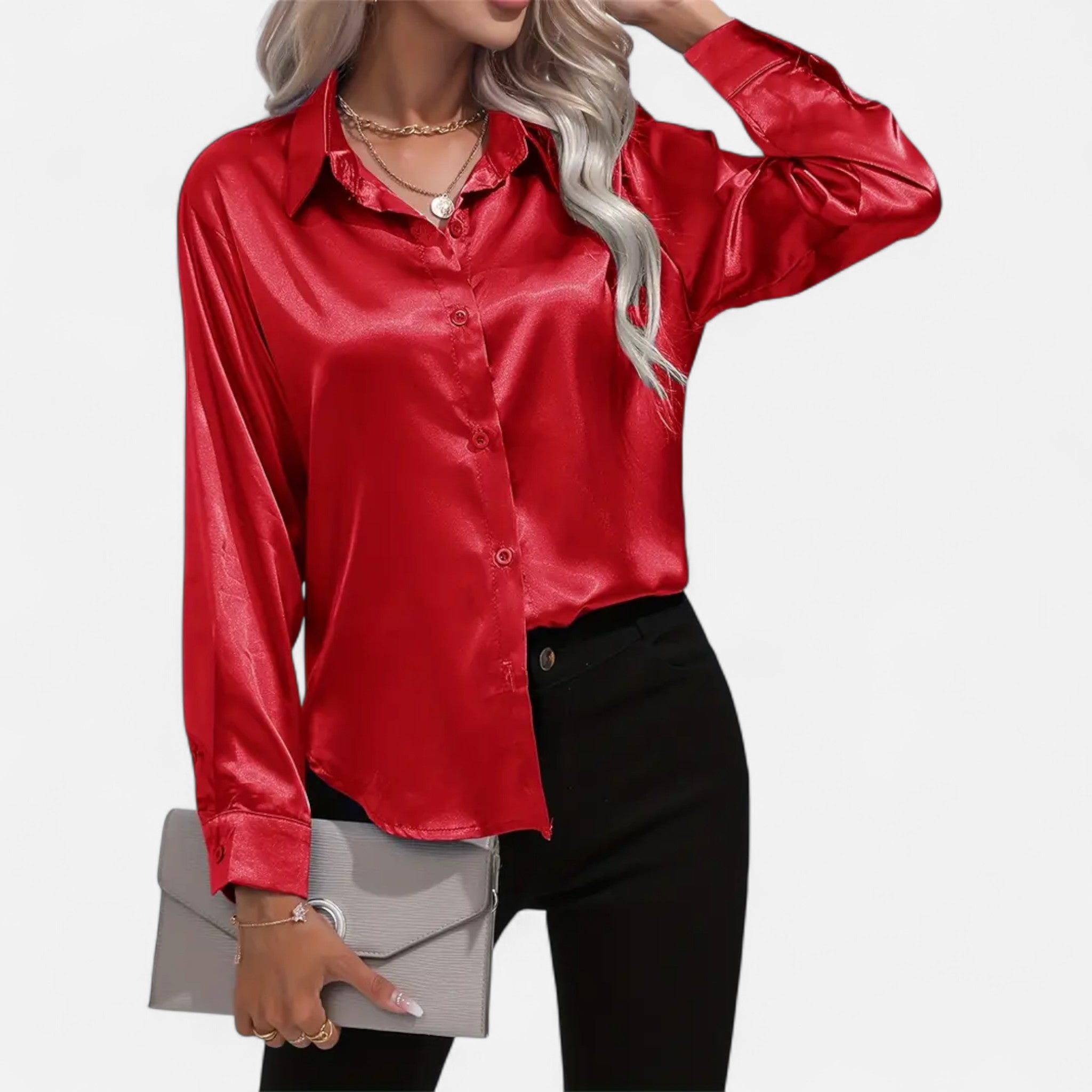 Etclair Mode | Women’s Elegant Lapel Satin Shirt