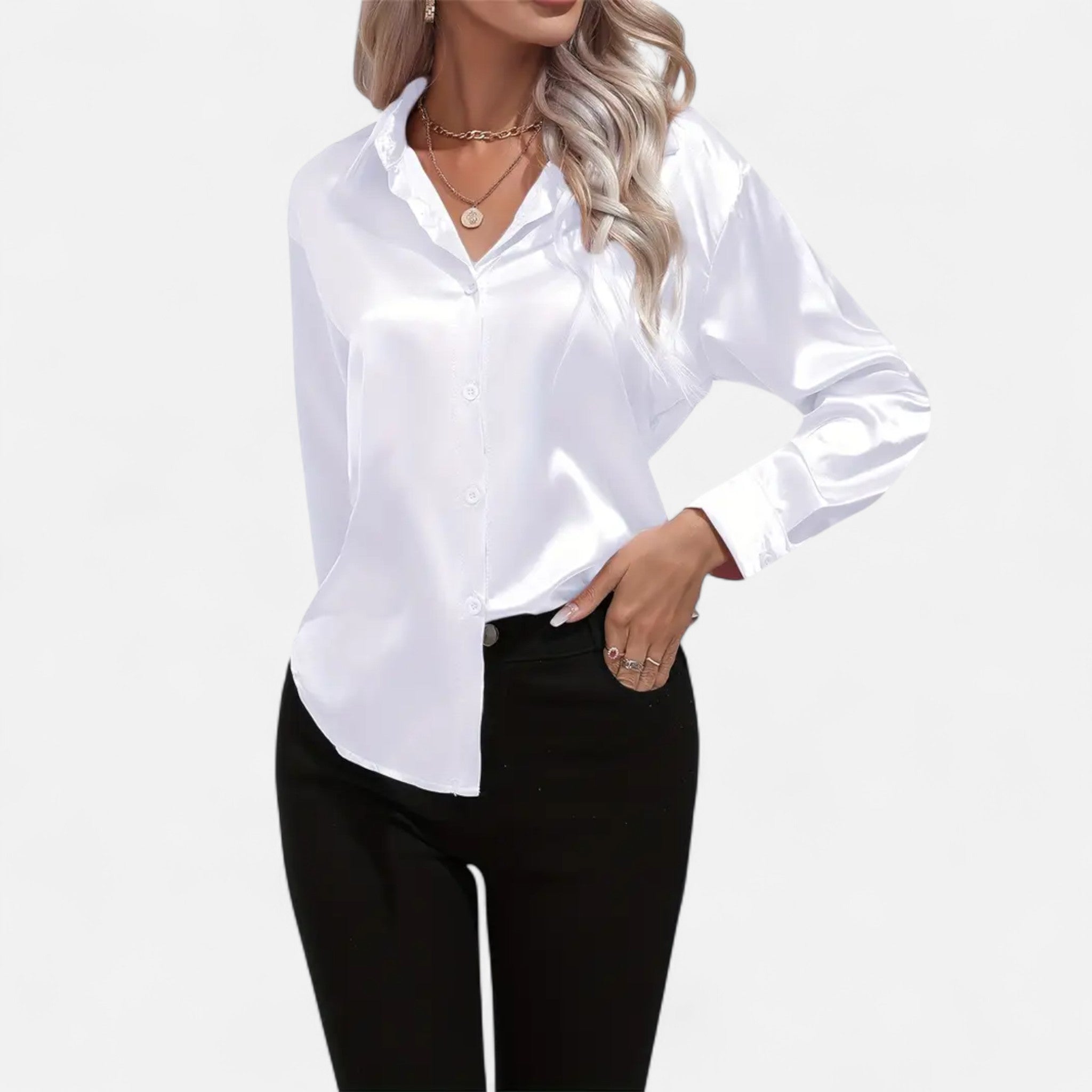 Etclair Mode | Women’s Elegant Lapel Satin Shirt