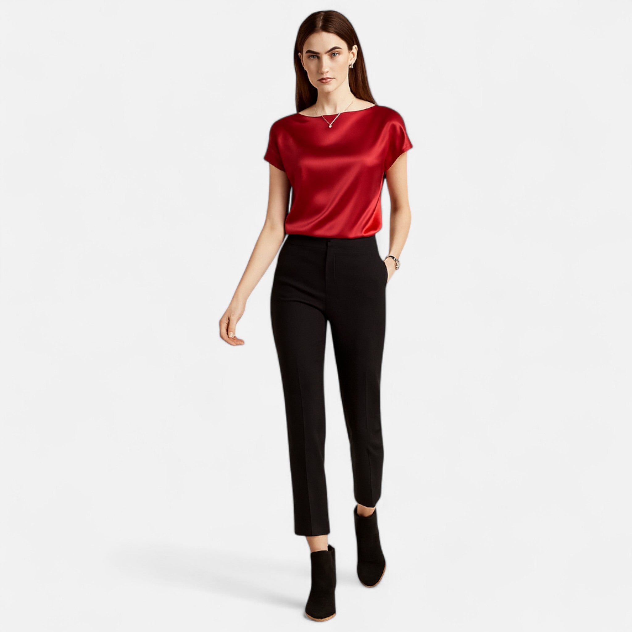 Etclair Mode | Women’s Heritage Satin Short Sleeve Blouse