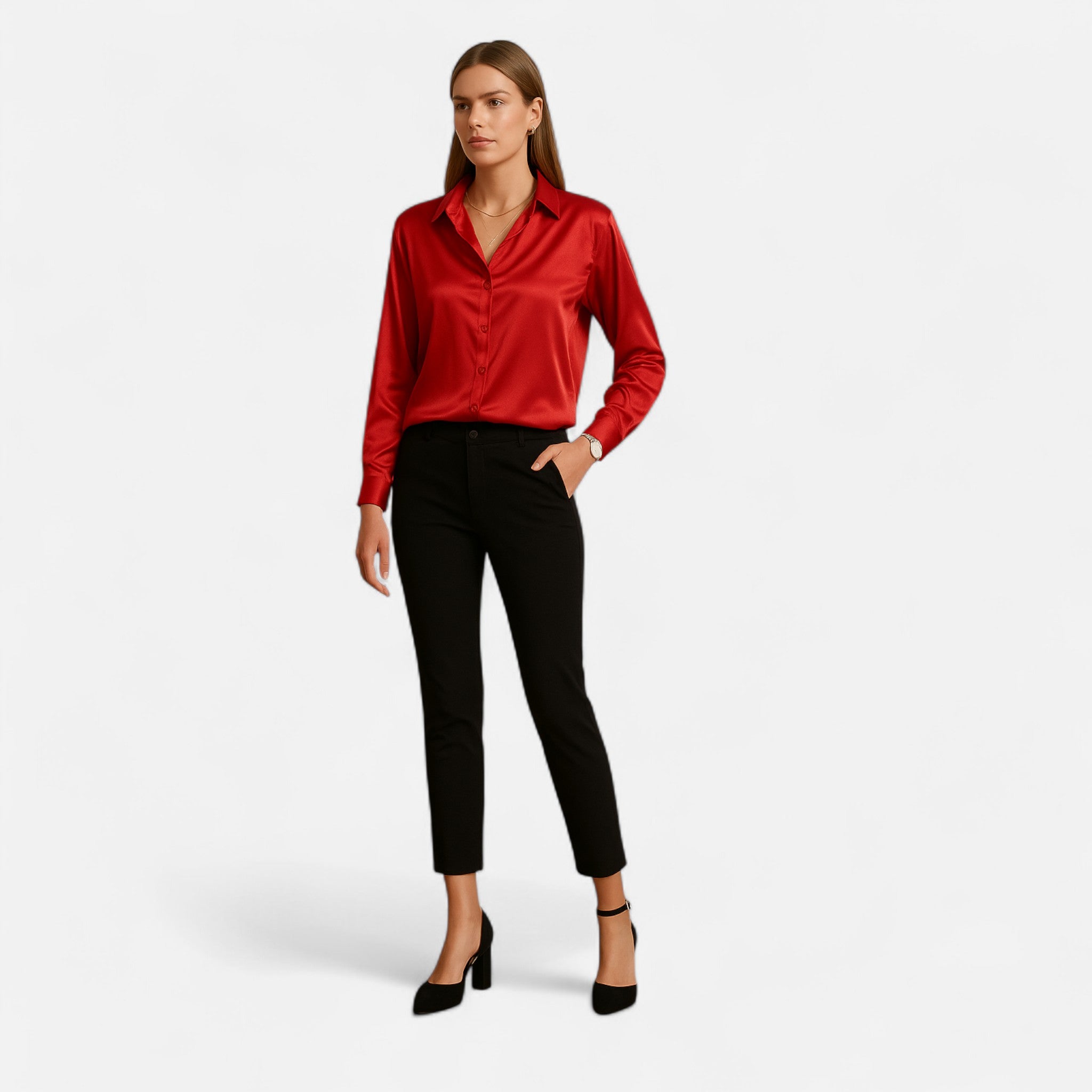 Etclair Mode | Women’s Elegant Lapel Satin Shirt