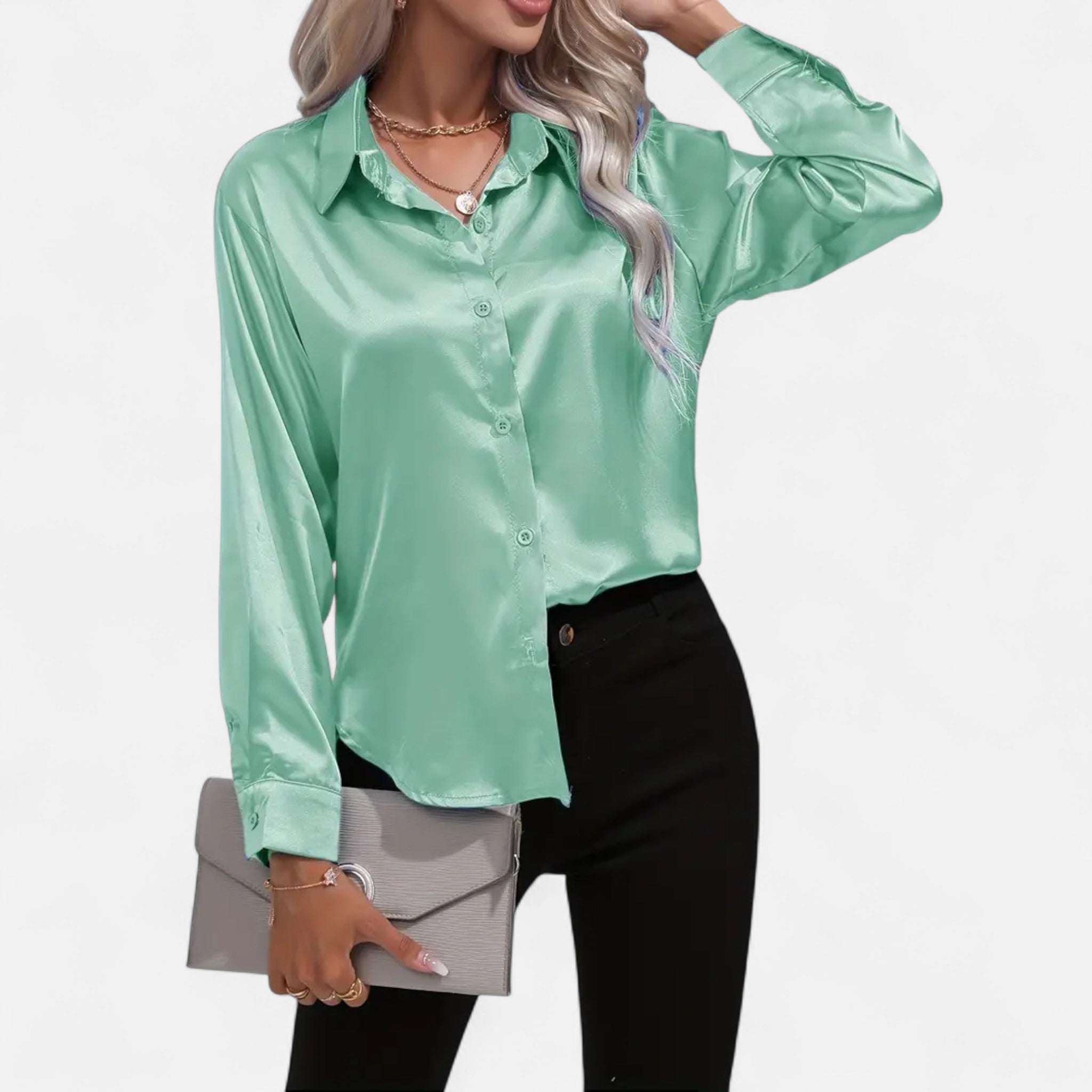 Etclair Mode | Women’s Elegant Lapel Satin Shirt