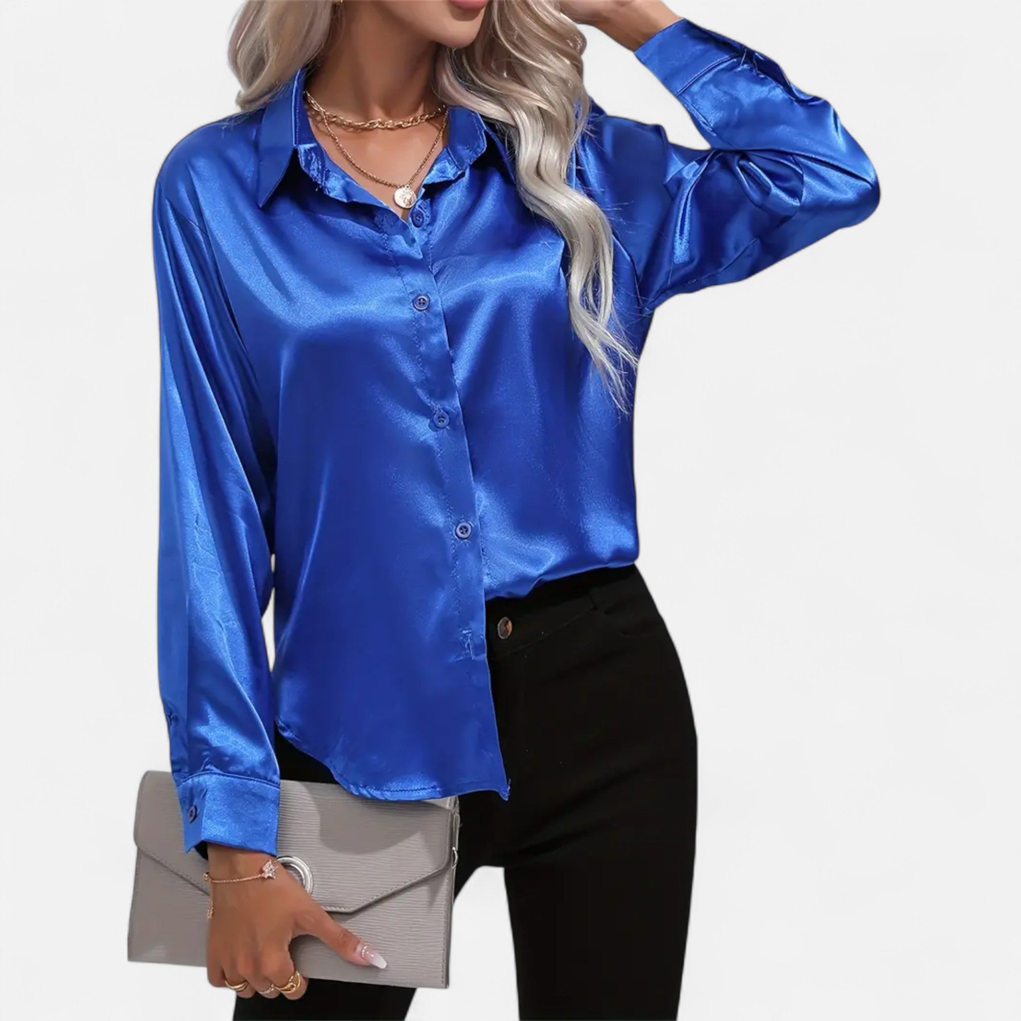 Etclair Mode | Women’s Elegant Lapel Satin Shirt